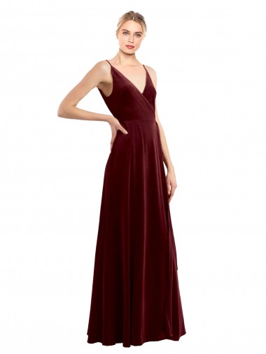 Faux Wrap V-Neck Sleek Long Formal Velvet Bridesmaid Dress / Prom Dress Bristol