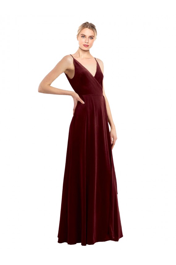 Faux Wrap V-Neck Sleek Long Formal Velvet Bridesmaid Dress / Prom Dress Bristol
