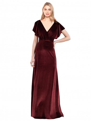 Flutter Sleeves Open Back Long Velvet Bridesmaid Dress / Prom Dress Bristol