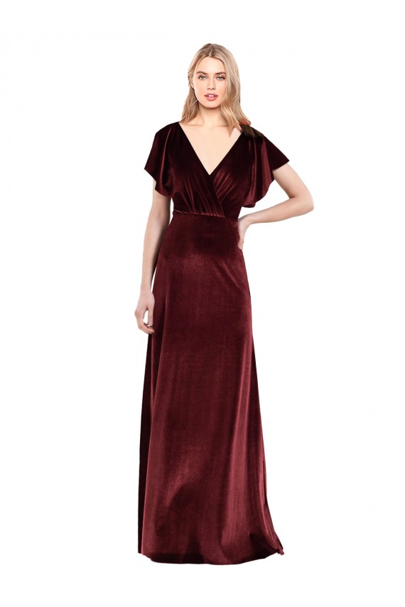 Flutter Sleeves Open Back Long Velvet Bridesmaid Dress / Prom Dress Bristol