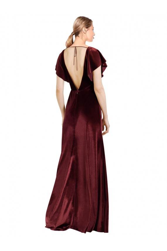Flutter Sleeves Open Back Long Velvet Bridesmaid Dress / Prom Dress Bristol