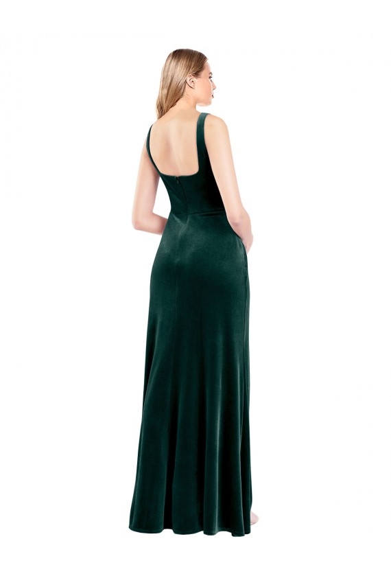 Square Neck Full Length Velvet Bridesmaid Dress / Prom Dress with Side Slit Bristol