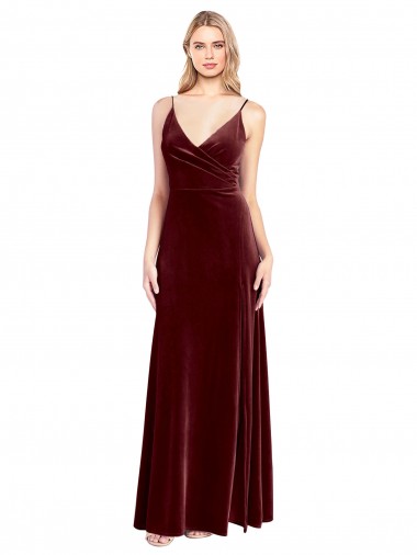 Faux Surplice Neckline Slim A-Line Long Velvet Bridesmaid Dress / Prom Dress Bristol