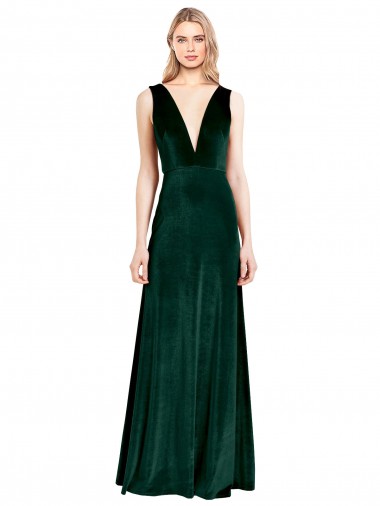Daring Deep V-Neck Long Full Length Formal Velvet Bridesmaid Dress / Prom Dress Bristol