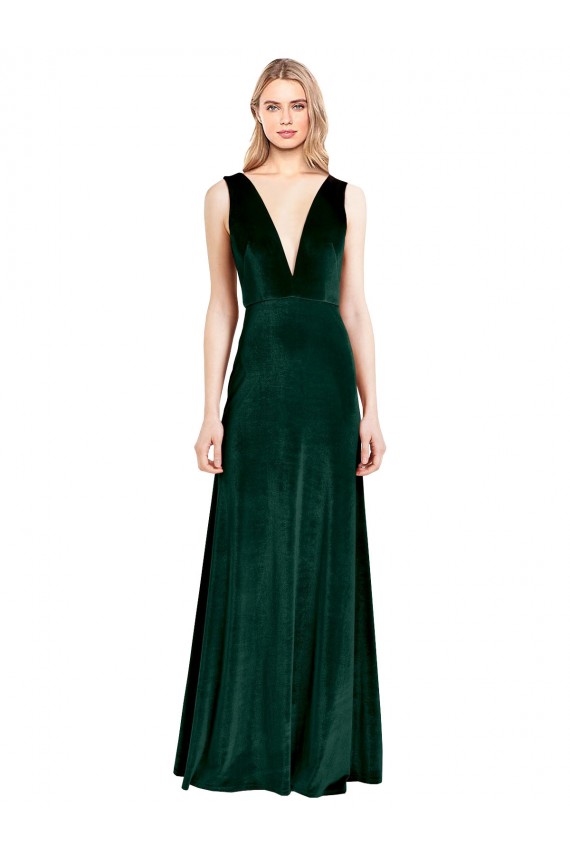 Daring Deep V-Neck Long Full Length Formal Velvet Bridesmaid Dress / Prom Dress Bristol
