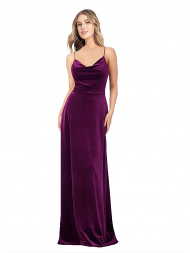 Draped Neckline Spaghetti Straps Formal Velvet Bridesmaid Dress / Prom Dress Bristol