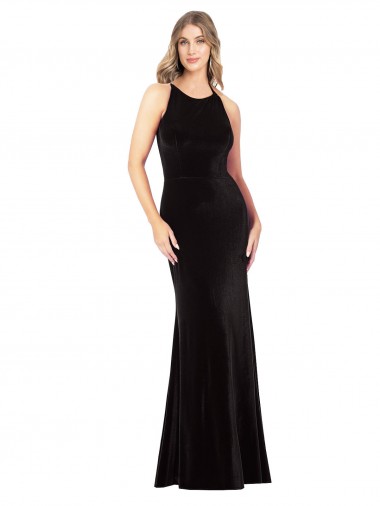 Vintage Velvet High Neck Formal Bridesmaid Dress / Prom Dress with Strappy Back Bristol