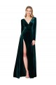 Deep V-Neck Long Sleeves Formal Velvet Bridesmaid Dress / Prom Dress with High Side Split Bristol