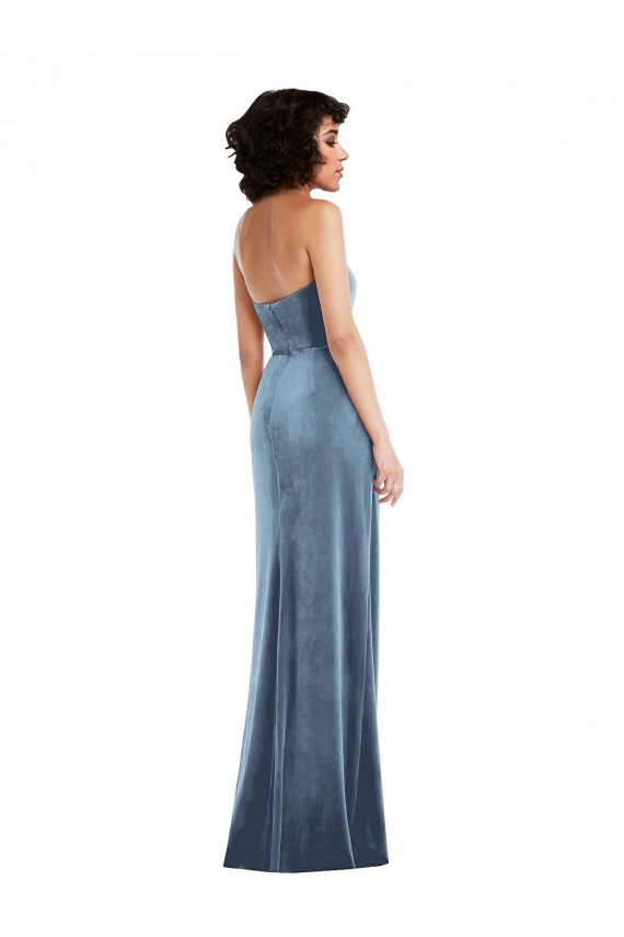 Strapless Formal Velvet Maxi Bridesmaid Dress / Prom Dress with Draped Skirt Bristol