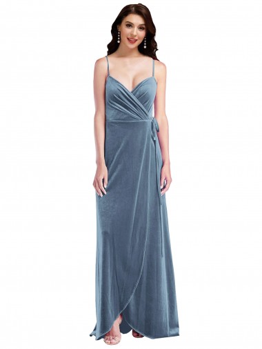 Velvet Wrap Maxi Bridesmaid Dress / Prom Dress with Pockets Bristol