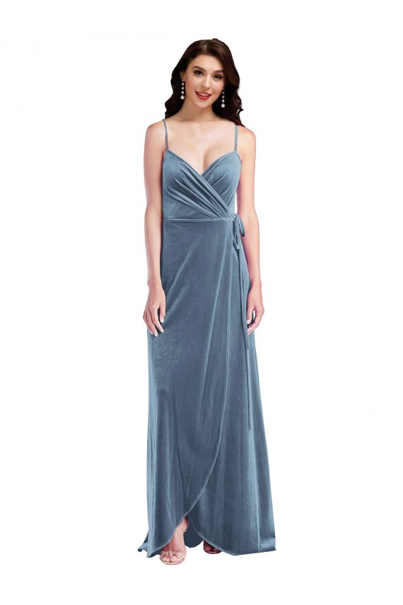 Velvet Wrap Maxi Bridesmaid Dress / Prom Dress with Pockets Bristol