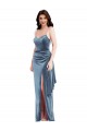 Spaghetti Strap Formal Velvet Maxi Bridesmaid Dress / Prom Dress with Draped Skirt Bristol
