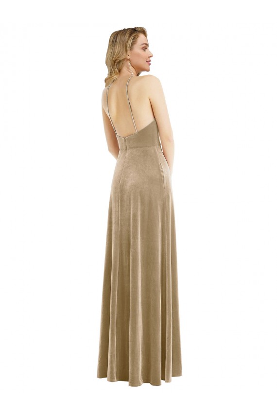 High Neck Halter Open Back Long Velvet Maxi Bridesmaid Dress / Prom Dress Bristol