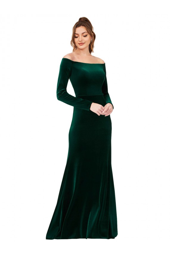 Off the Shoulder Long Sleeves Formal Stretch Velvet Bridesmaid Dress / Prom Dress Bristol