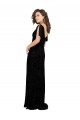 Split Sleeves V-Neck Floral Velvet Bridesmaid Dress with Front Slit Bristol