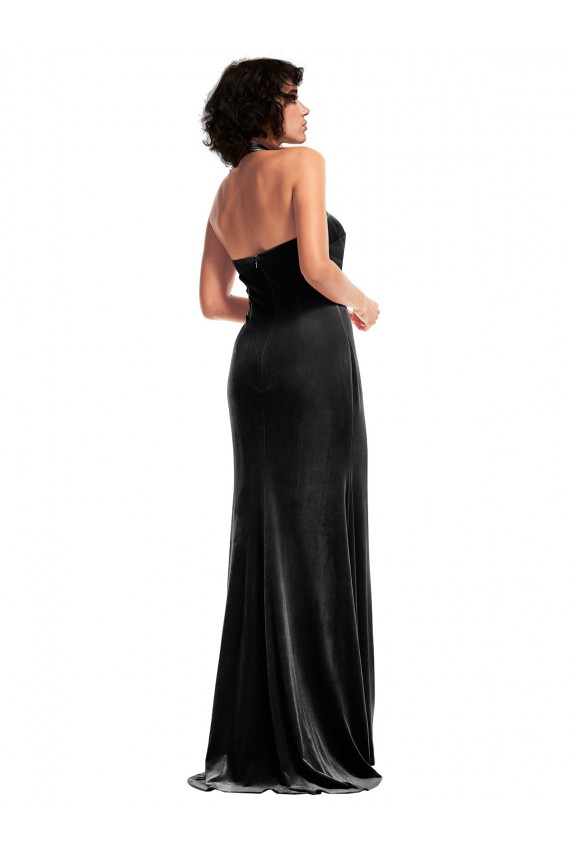 Empire Waist Formal Stretch Velvet Bridesmaid Dress / Prom Dress with Halter Strap Bristol