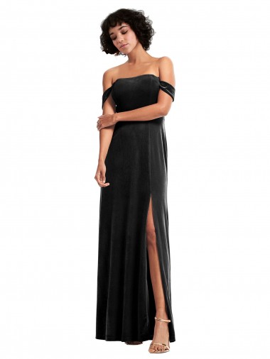 Off the Shoulder Drapped Sleeves Formal Stretch Velvet Bridesmaid Dress / Prom Dress Bristol