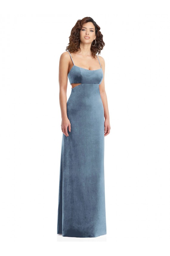 Spaghetti Strap Long Full Length Formal Velvet Maxi Bridesmaid Dress / Prom Dress Bristol