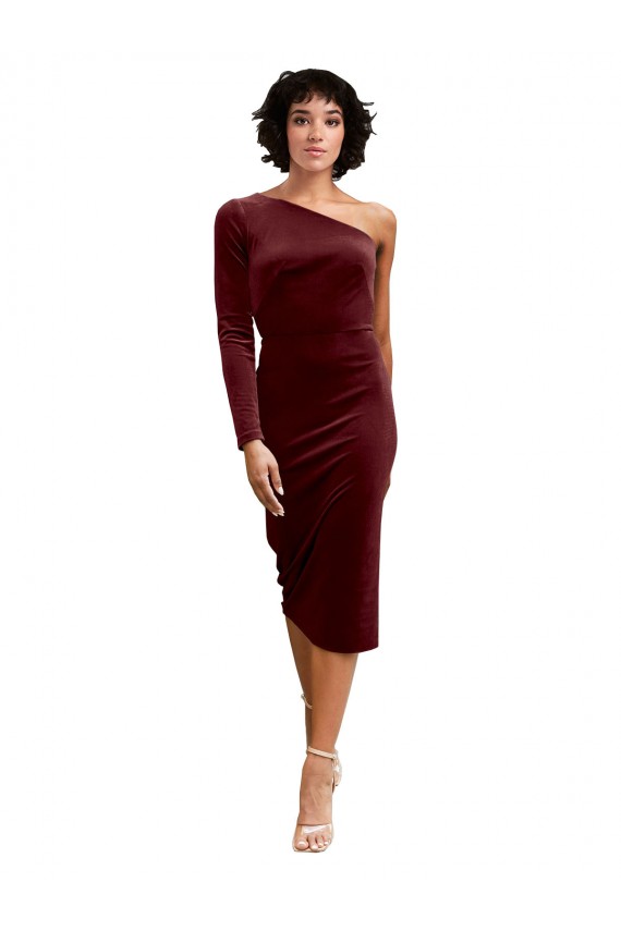 One Shoulder Fitted Short Midi Length Velvet Bridesmaid Dress / Prom Dress Bristol