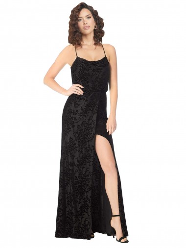 Floral Velvet Cowl Neck Bridesmaid Dress with Skirt Slit Bristol