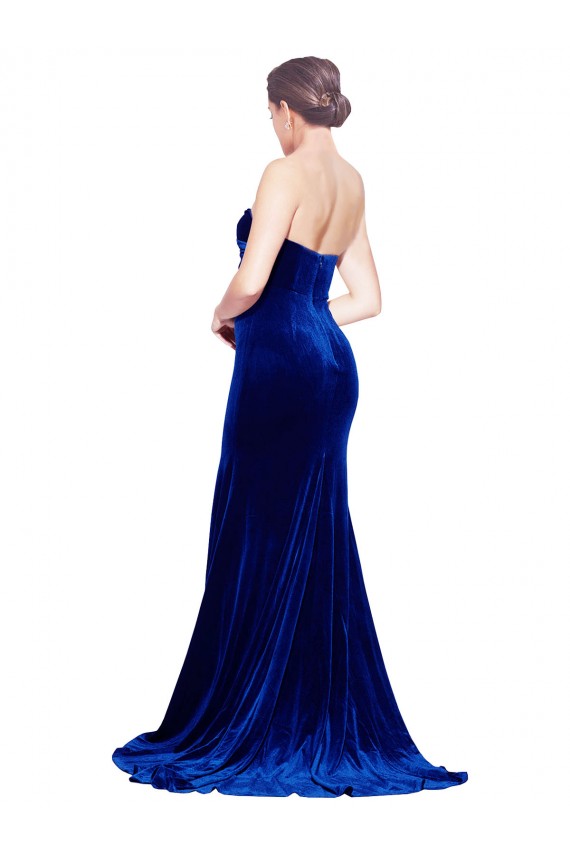 Strapless Ruched Formal Velvet Bridesmaid Dress / Prom Dress with Sweep Train and Front Slit Bristol