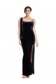 Long Formal Velvet Bridesmaid Dress / Prom Dress with Side Thigh Split and Shoulder Tie Bristol