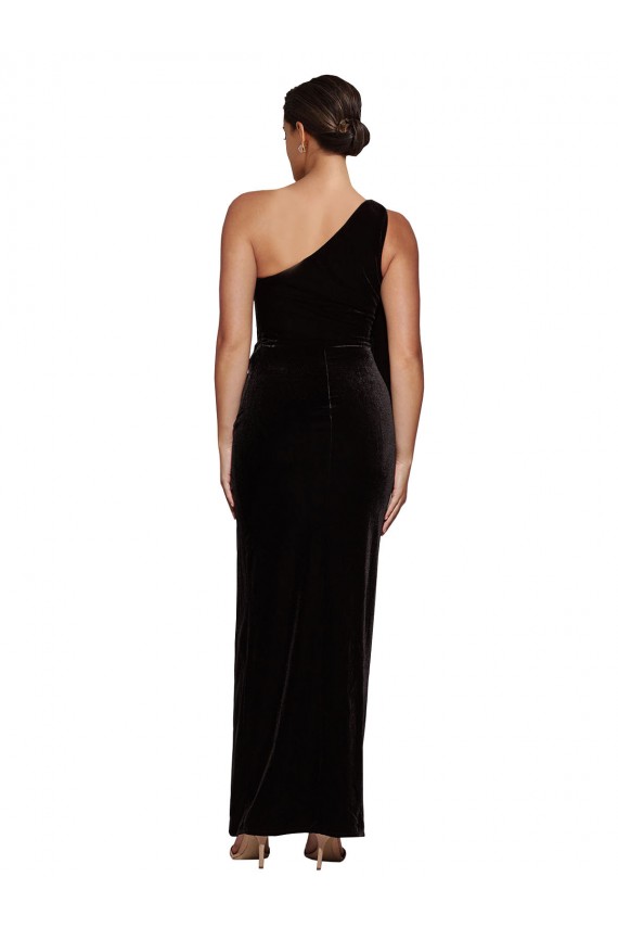 One Shoulder Long Formal Velvet Bridesmaid Dress / Prom Dress with Side Split and Shoulder Tie Bristol