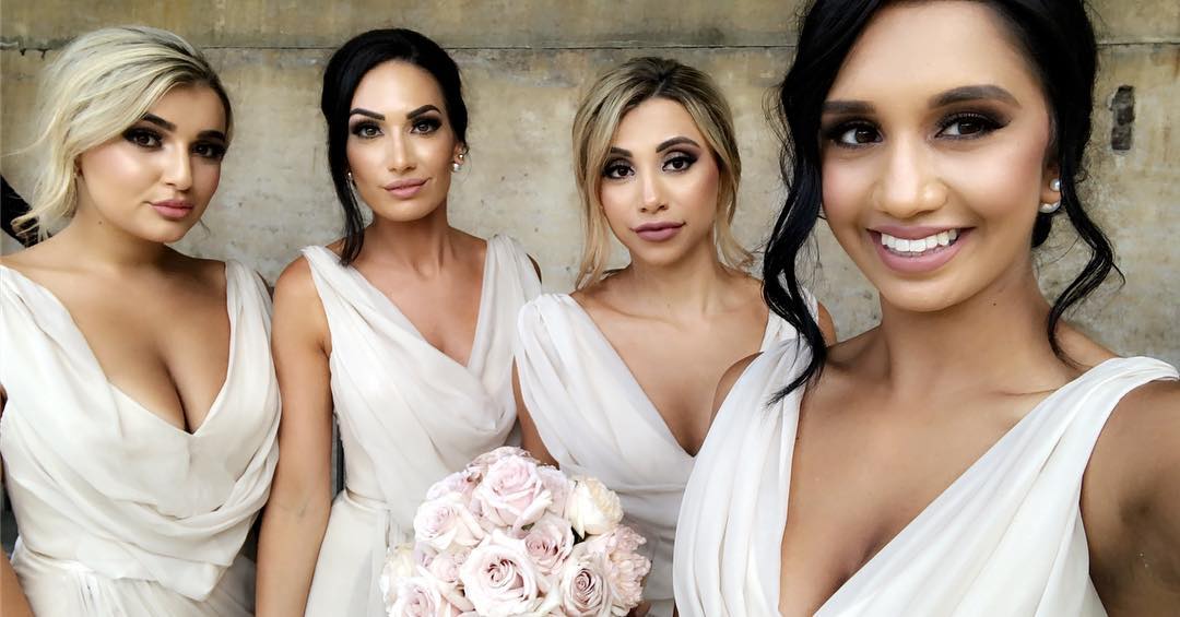 Full Length Luxe Chiffon Long Champagne bridesmaid dresses Bristol with Sexy High Slit and Front Ruffles